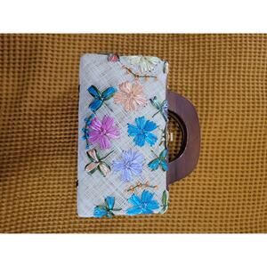 Vintage Woven Small Colorful Floral Detail Purse EUC